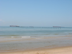 ships seen from the shore at First Landing State Park's beach